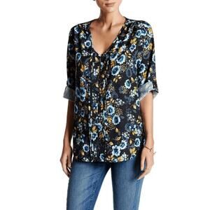 NWT Yumi Kim Womens Black Blue Yellow Lizzie Floral Button Front Top Size XS